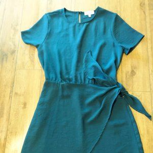 Gilli Faux Wrap Short Sleeve Dress - Fit & Flare - Size Medium - Teal Color -